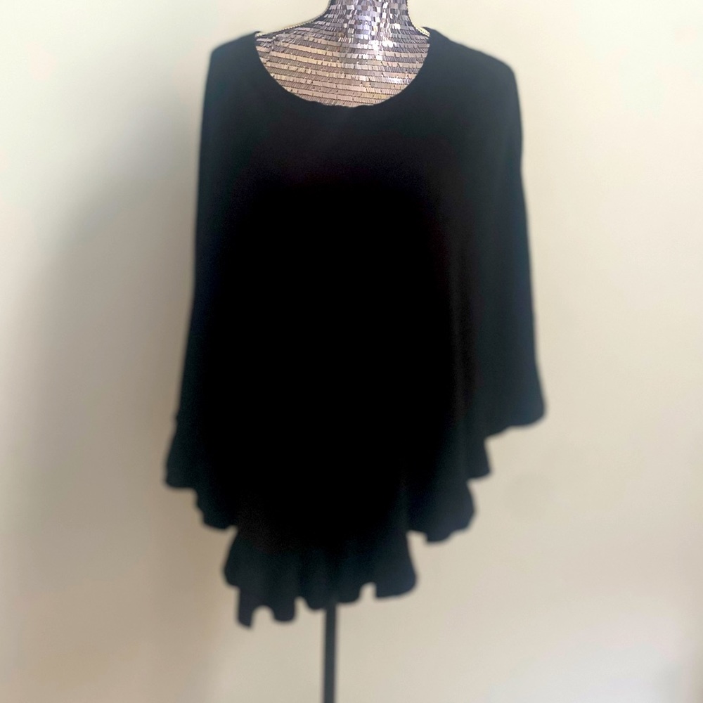 BY DESIGN black sweater poncho w/ ruffle hem